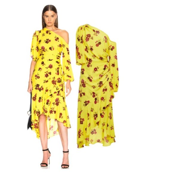 A.L.C. Florence One-Shoulder Ruched Ruffled Dress - Picture 1 of 14